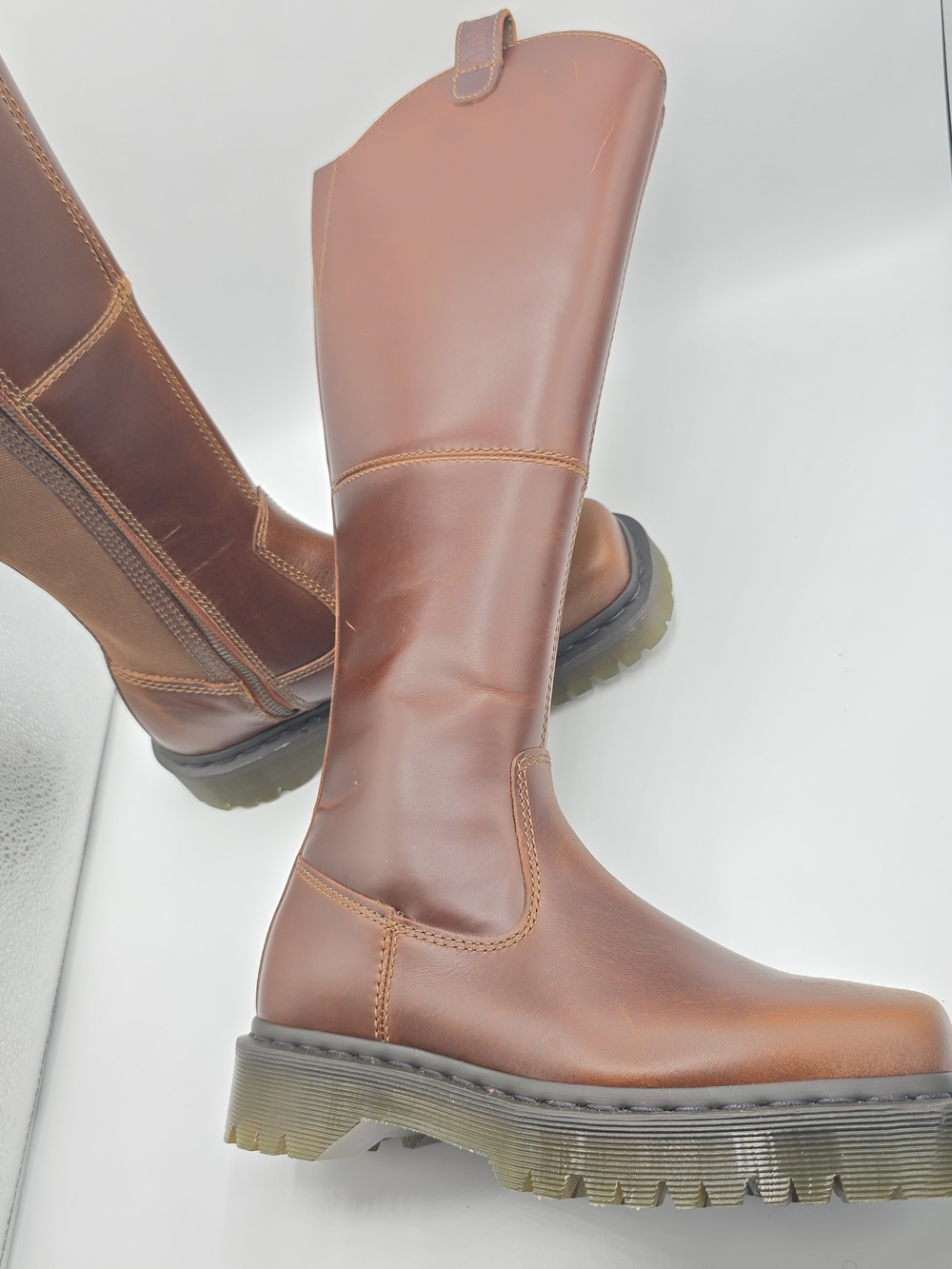 NWOT Dr. Martens Women's 6 Tall Riding Brown Leather Boots Boho Western Cute - Picture 5 of 10